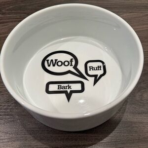 Crate&Barrel White Woof Ruff Bark Dog Bowl